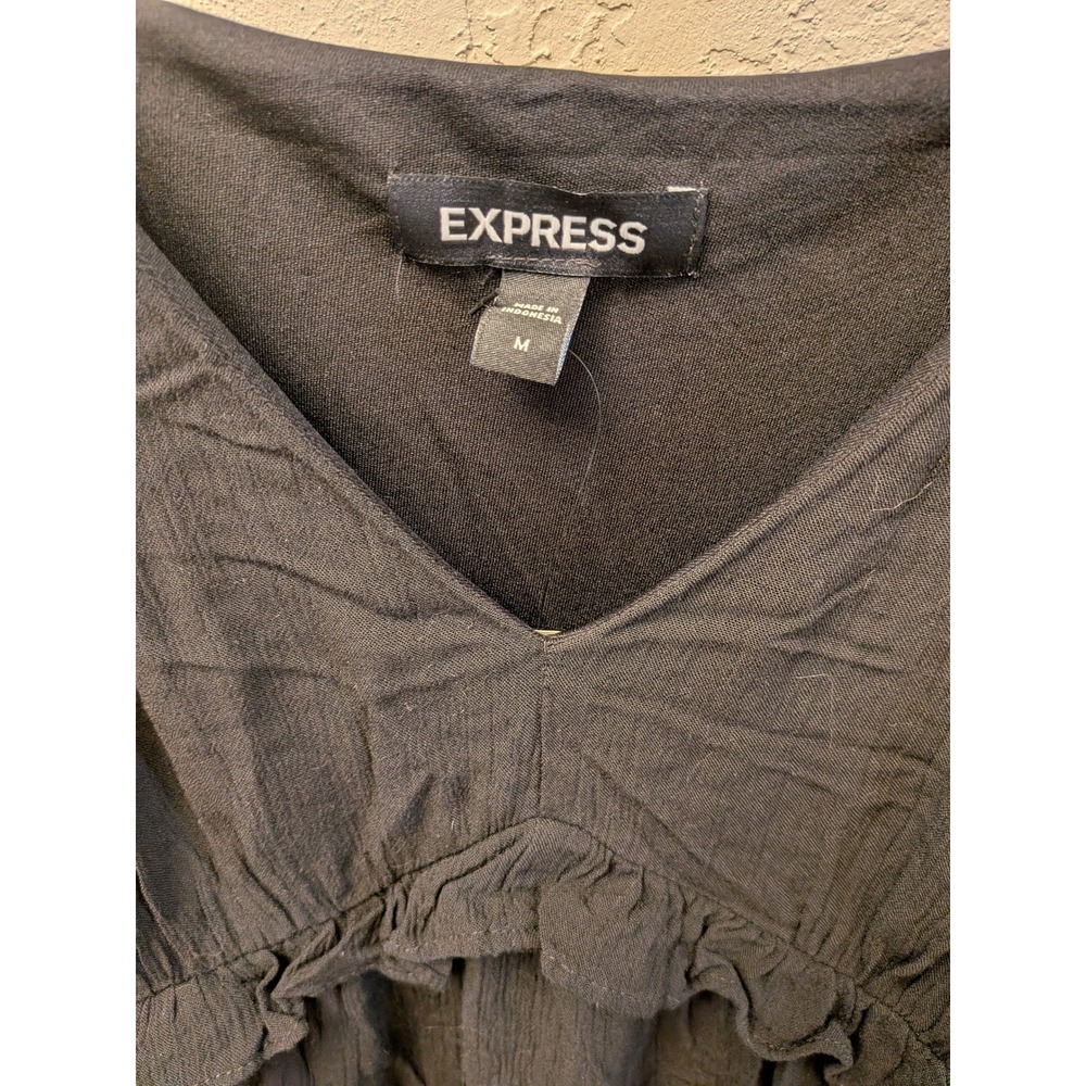 EXPRESS Black Ruffle Tiered Spaghetti Strap V Neck Mini Dress Size M - Picture 4 of 4